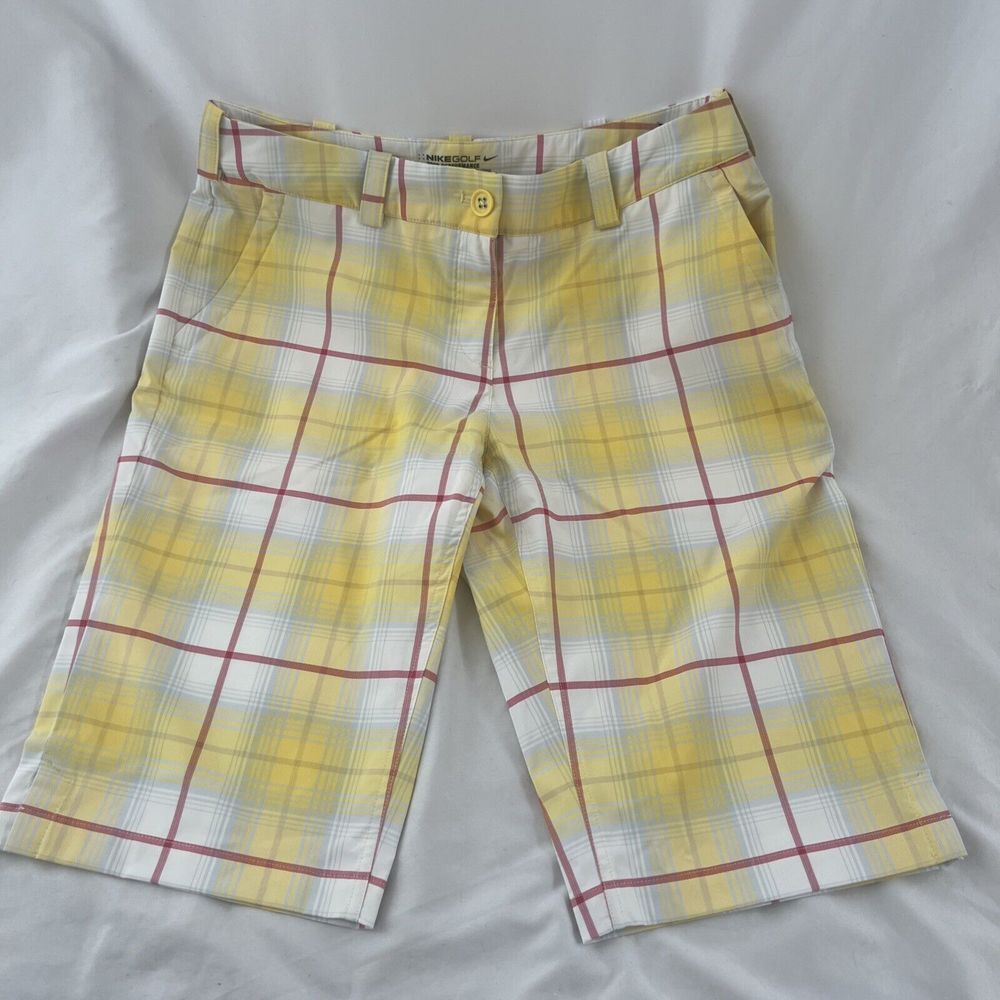 Nike Golf Tour Performance Dri-Fit Shorts 8 Medium‎ Women's Yellow Red Plaid